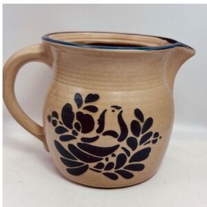 Pfaltzgraff Yorktowne Stoneware Pitcher 48 oz Blue Bird Floral Tan 550 Vintage